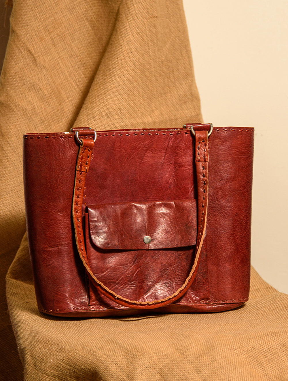 Load image into Gallery viewer, Handcrafted Jawaja Leather Tote Bag with Front Pocket
