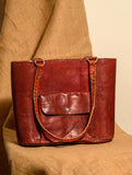 Handcrafted Jawaja Leather Tote Bag with Front Pocket