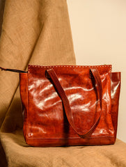 Handcrafted Jawaja Leather Tote Bag with Patchwork