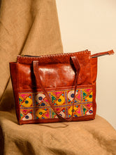 Load image into Gallery viewer, Handcrafted Jawaja Leather Tote Bag with Patchwork