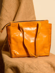 Handcrafted Jawaja Leather Tote Bag with Patchwork