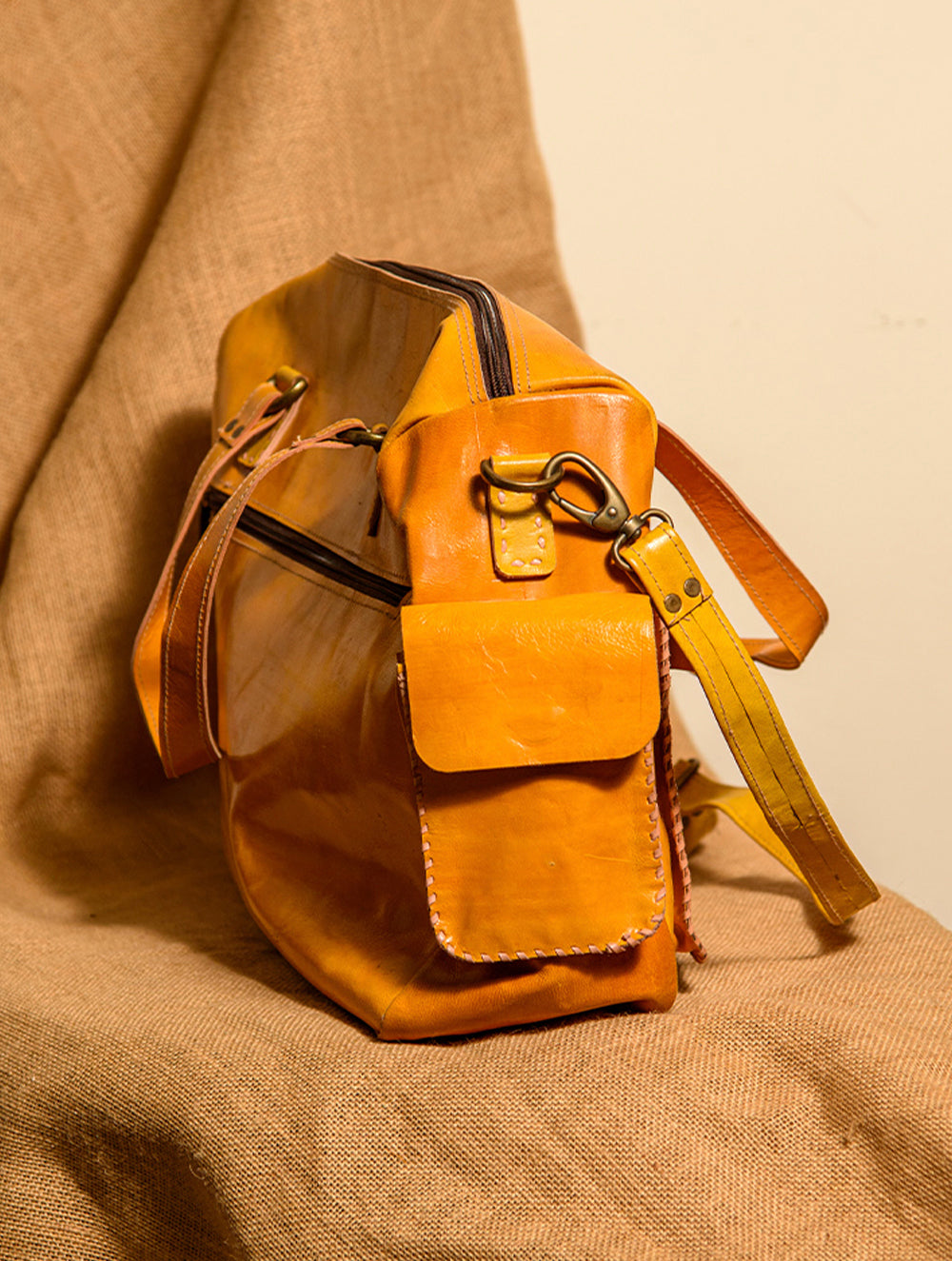 Handcrafted Jawaja Leather Tote / Laptop / Utility Bag with Hand Stitch Detail