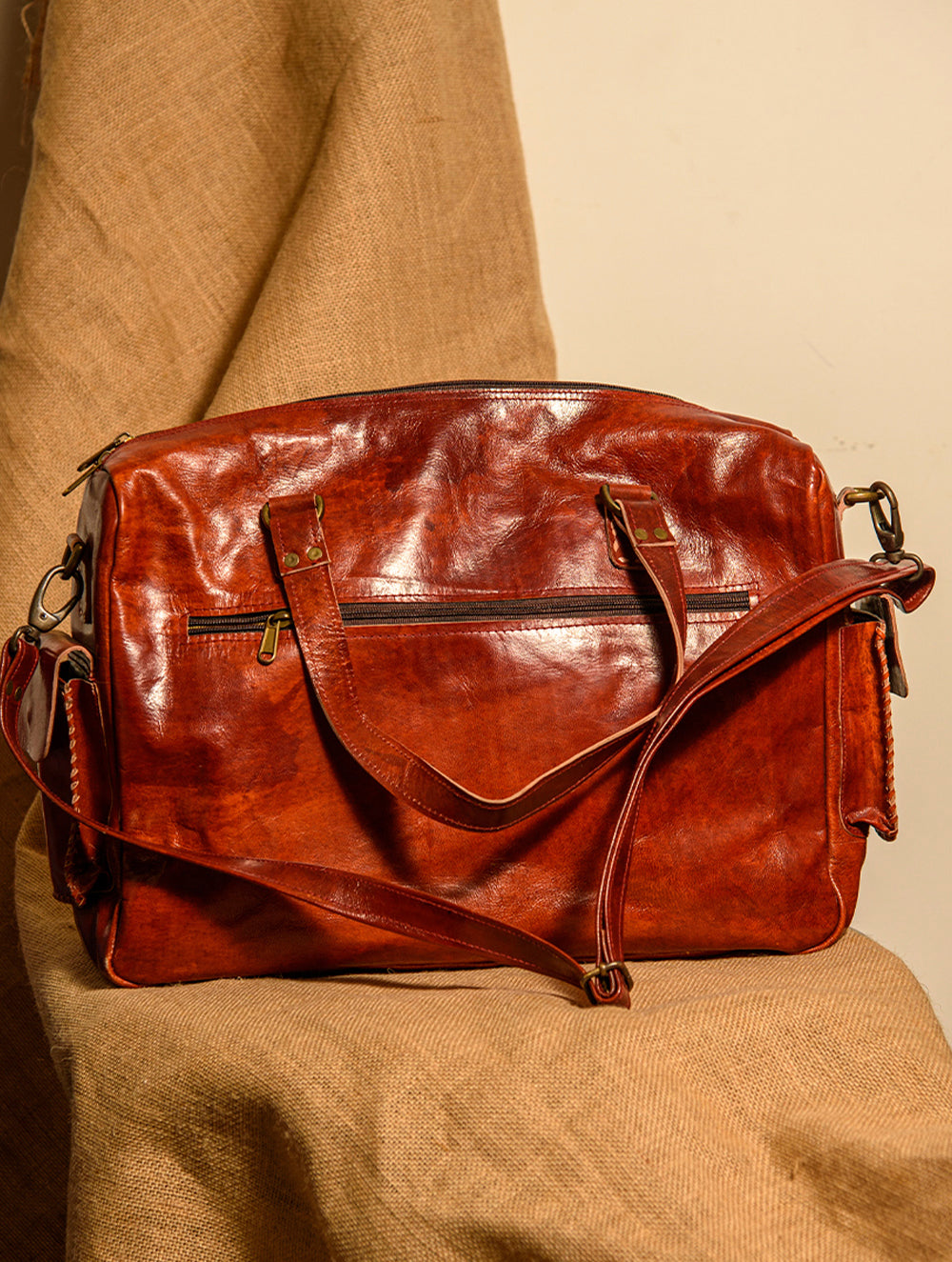 Load image into Gallery viewer, Handcrafted Jawaja Leather Tote / Laptop / Utility Bag with Hand Stitch Detail