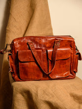 Load image into Gallery viewer, Handcrafted Jawaja Leather Tote / Laptop / Utility Bag with Hand Stitch Detail