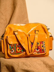 Handcrafted Jawaja Leather Tote / Laptop / Utility Bag with Patchwork