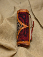 Load image into Gallery viewer, Handcrafted Jawaja Leather &amp; Crewel Work Pouch - Geometric