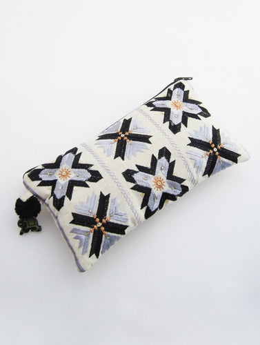 Handcrafted Phulkari Utility Pouch - Black & Grey