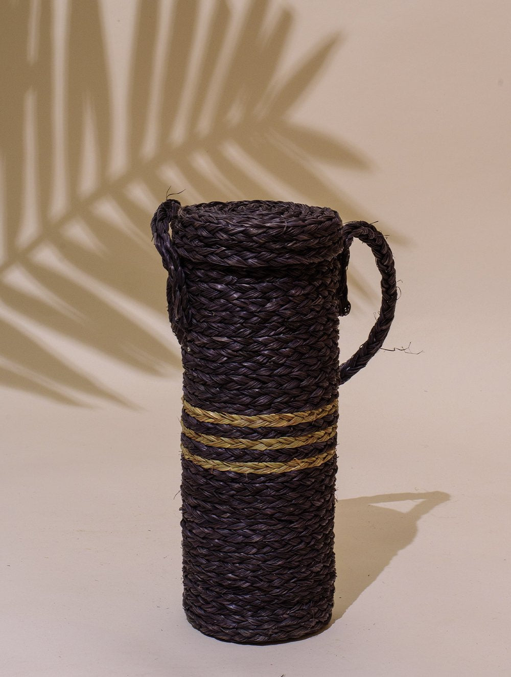 Load image into Gallery viewer, Handcrafted Sabai Grass Bottle Bag - Deep Purple &amp; Beige