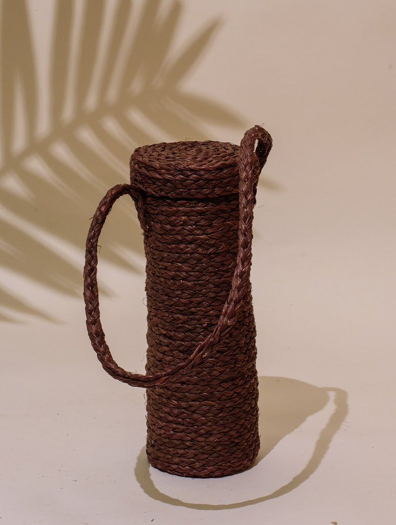 Handcrafted Sabai Grass Bottle Bag - Earthy Brown