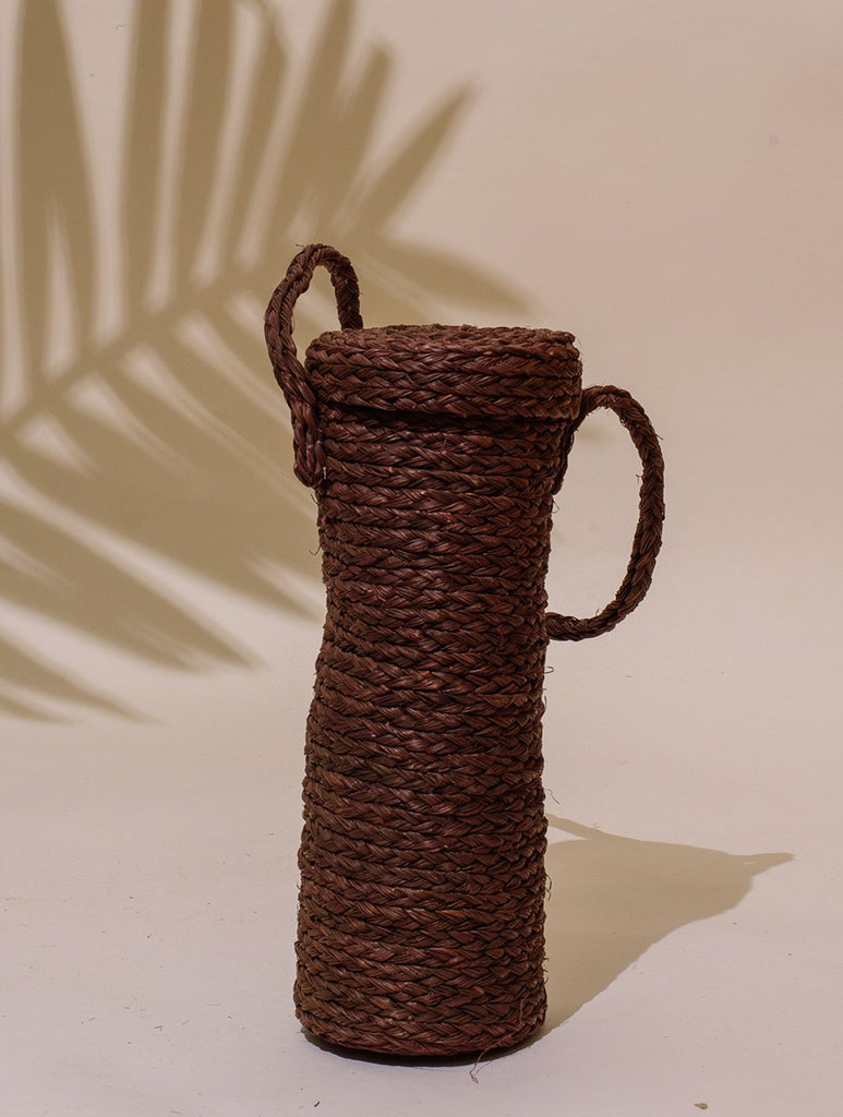 Handcrafted Sabai Grass Bottle Bag - Earthy Brown