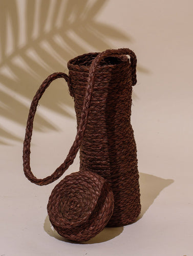 Handcrafted Sabai Grass Bottle Bag - Earthy Brown