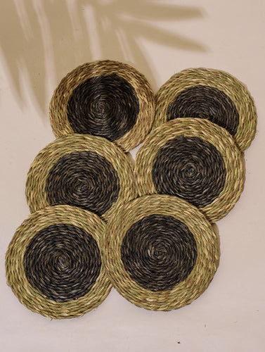 Handcrafted Sabai Grass Coasters - Dull Purple & Beige (Large, Set of 6)