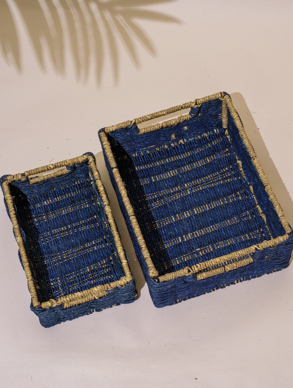 Handcrafted Sabai Grass Multi-Utility Basket - Deep Blue (Set of 2)