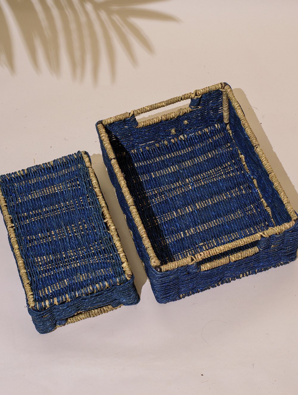 Handcrafted Sabai Grass Multi-Utility Basket - Deep Blue (Set of 2)