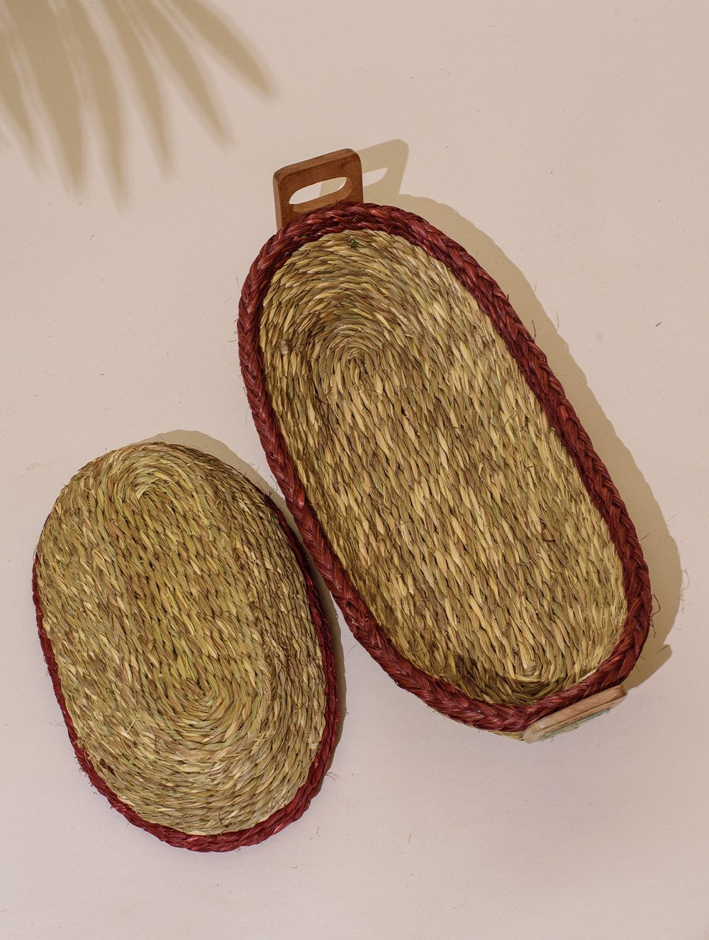 Handcrafted Sabai Grass Multi-Utility Basket - Red & Beige (Set)