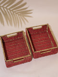 Handcrafted Sabai Grass Multi-Utility Basket - Warm Red (Set of 2)