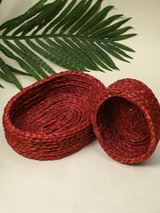 Handcrafted Sabai Grass Multi-Utility Baskets - Ruby Red (Set of 2)