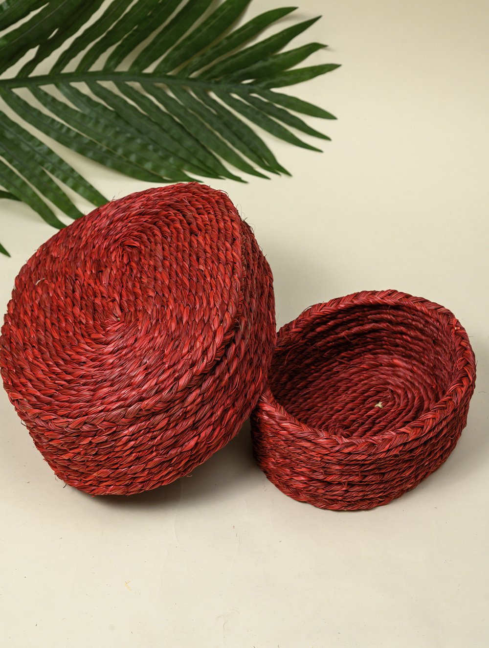 Handcrafted Sabai Grass Multi-Utility Baskets - Ruby Red (Set of 2)