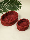 Handcrafted Sabai Grass Multi-Utility Baskets - Ruby Red (Set of 2)