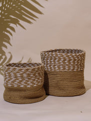 Handcrafted Sabai Grass Planter - Natural Beige & White (Set of 2) (Medium, Large)