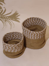 Load image into Gallery viewer, Handcrafted Sabai Grass Planter - Natural Beige &amp; White (Set of 2) (Medium, Large)