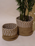 Handcrafted Sabai Grass Planter - Natural Beige & White (Set of 2) (Medium, Large)