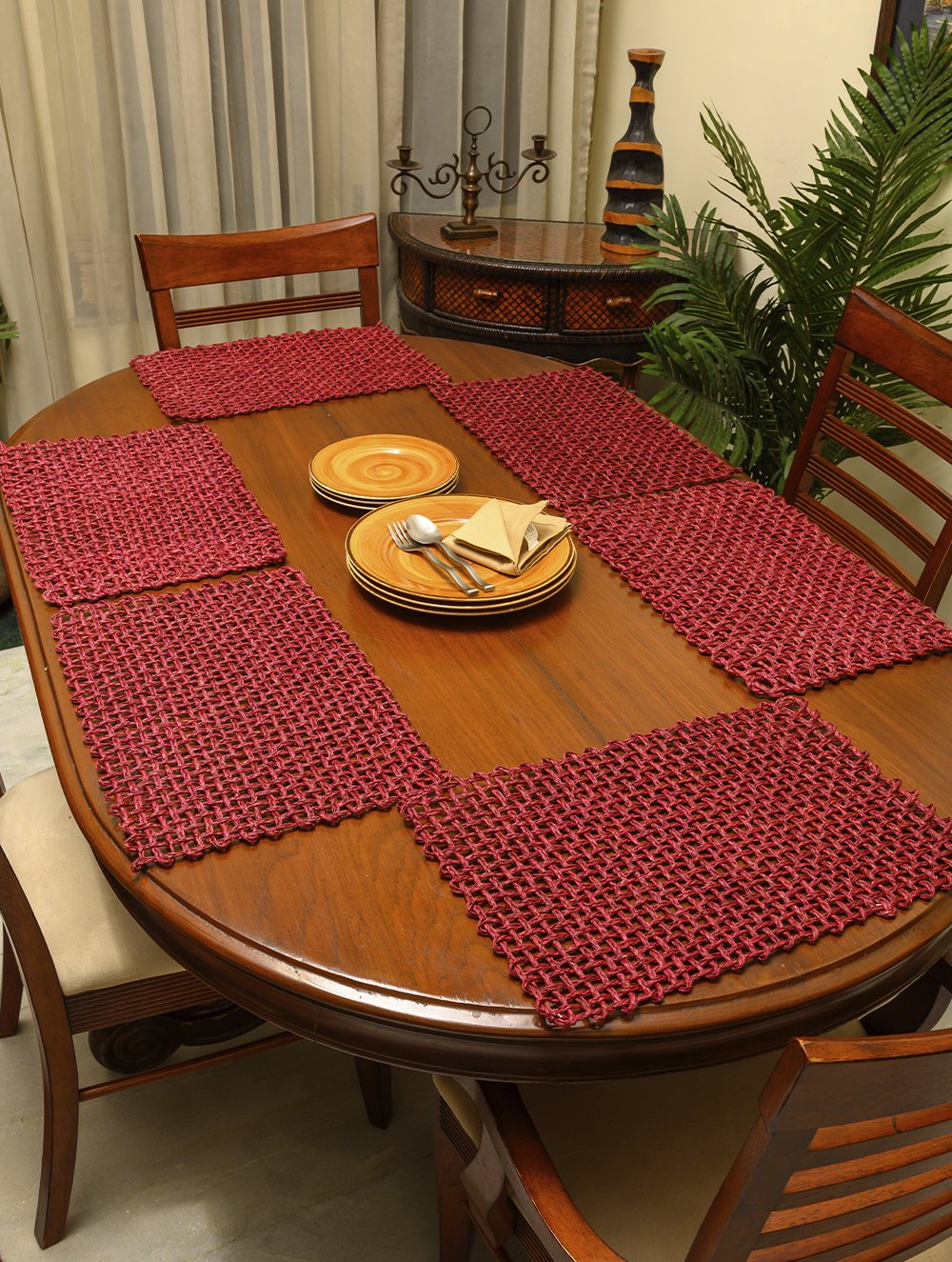 Load image into Gallery viewer, Handcrafted Sabai Grass Table Mats - Ruby Red (Set of 6)