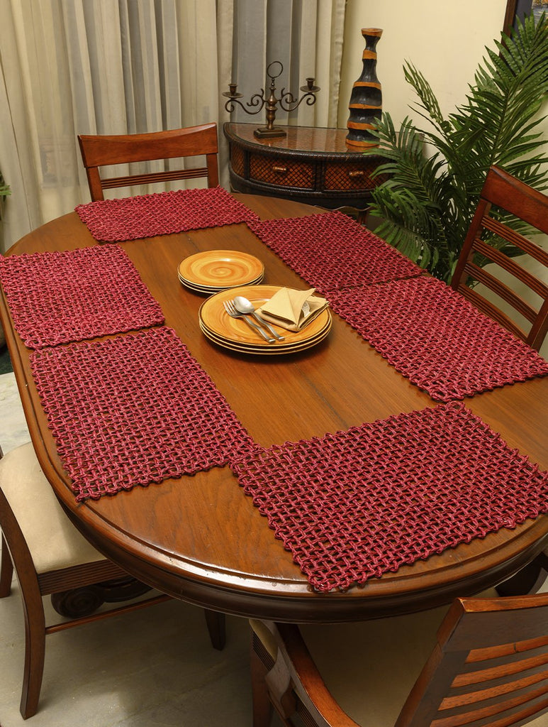 Handcrafted Sabai Grass Table Mats - Ruby Red (Set of 6)