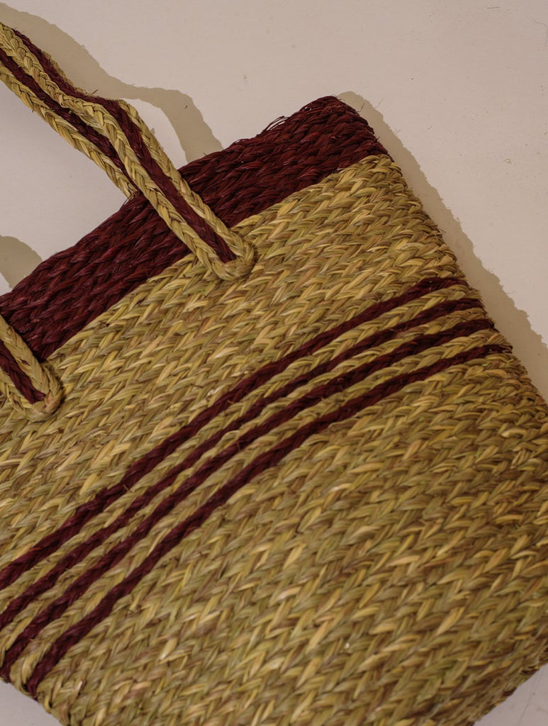 Handcrafted Sabai Grass Tote / Utility Bag - Brown & Beige