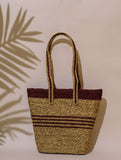 Handcrafted Sabai Grass Tote / Utility Bag - Brown & Beige