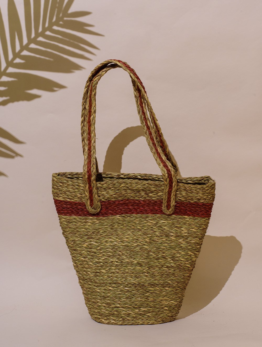 Handcrafted Sabai Grass Tote / Utility Bag - Coral Pink & Beige