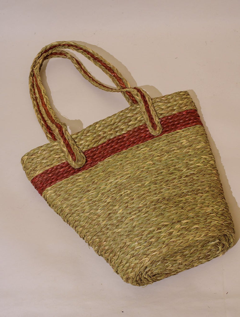 Handcrafted Sabai Grass Tote / Utility Bag - Coral Pink & Beige