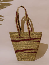 Load image into Gallery viewer, Handcrafted Sabai Grass Tote / Utility Bag - Red &amp; Beige