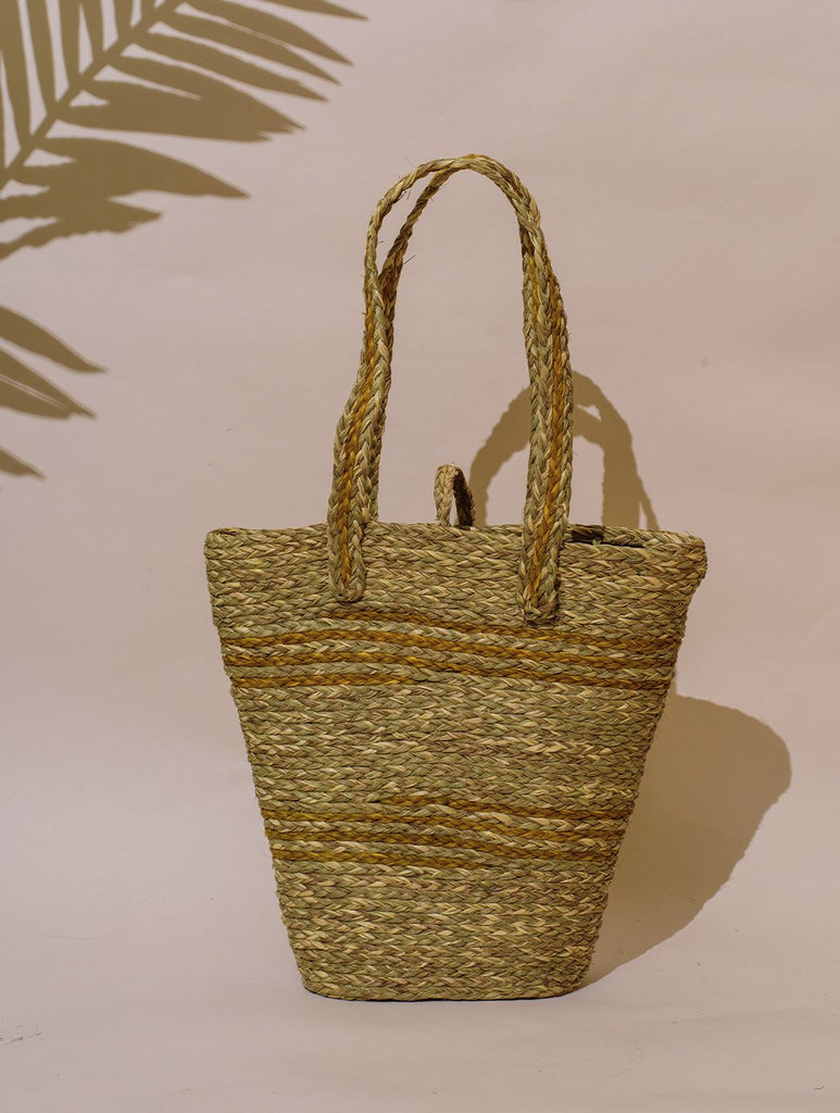 Handcrafted Sabai Grass Tote / Utility Bag - Yellow & Beige