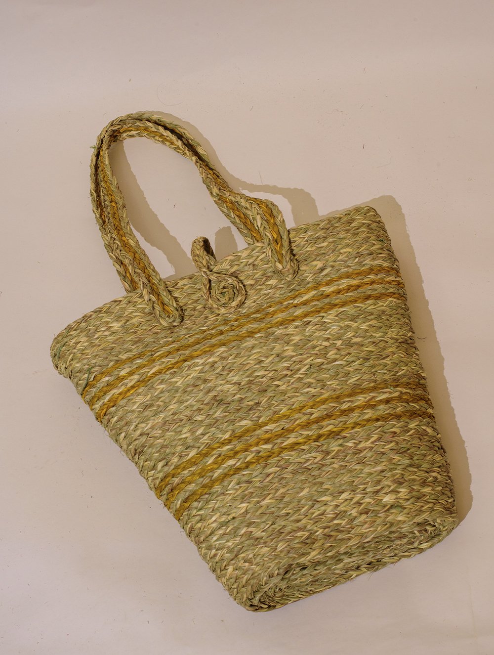 Load image into Gallery viewer, Handcrafted Sabai Grass Tote / Utility Bag - Yellow &amp; Beige
