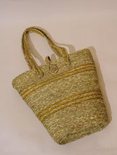 Load image into Gallery viewer, Handcrafted Sabai Grass Tote / Utility Bag - Yellow &amp; Beige