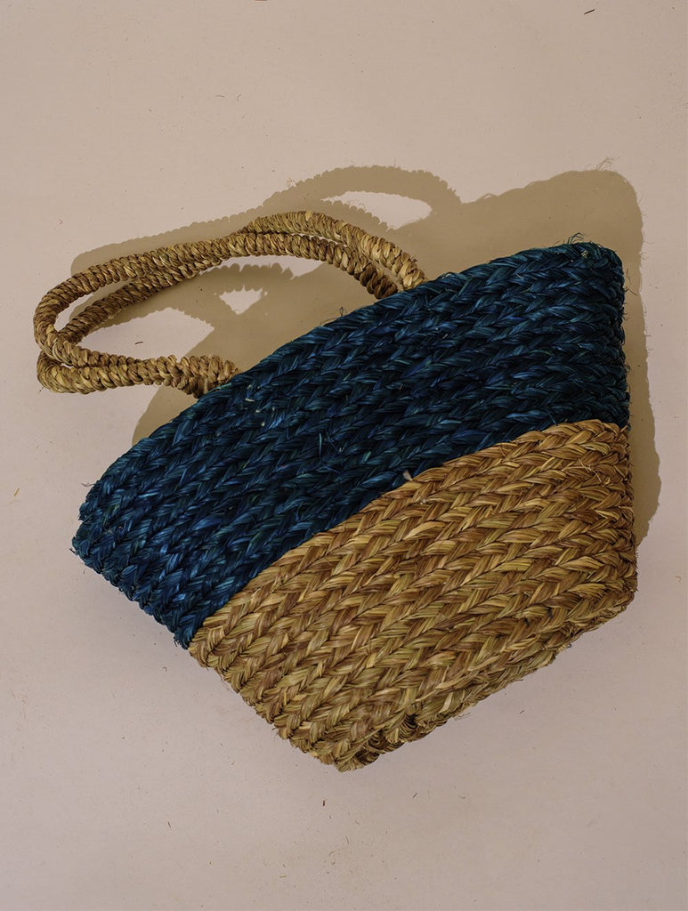 Handcrafted Sabai Grass Utility Bag - (Small) - Blue & Beige