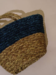 Handcrafted Sabai Grass Utility Bag - (Small) - Blue & Beige