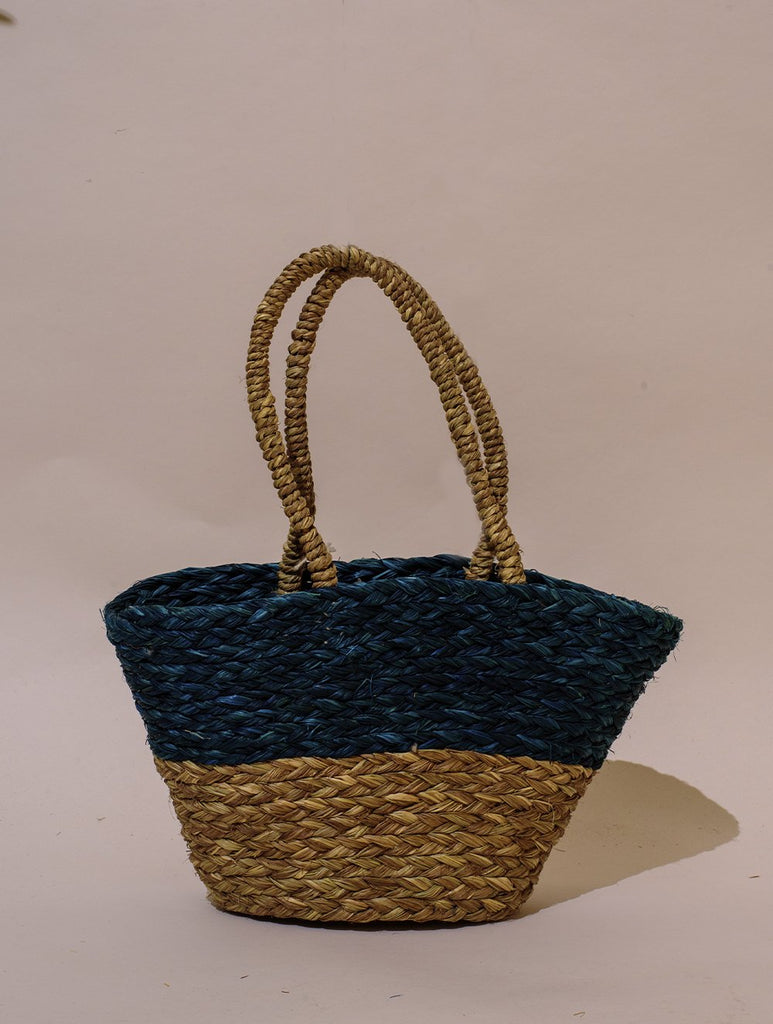 Handcrafted Sabai Grass Utility Bag - (Small) - Blue & Beige