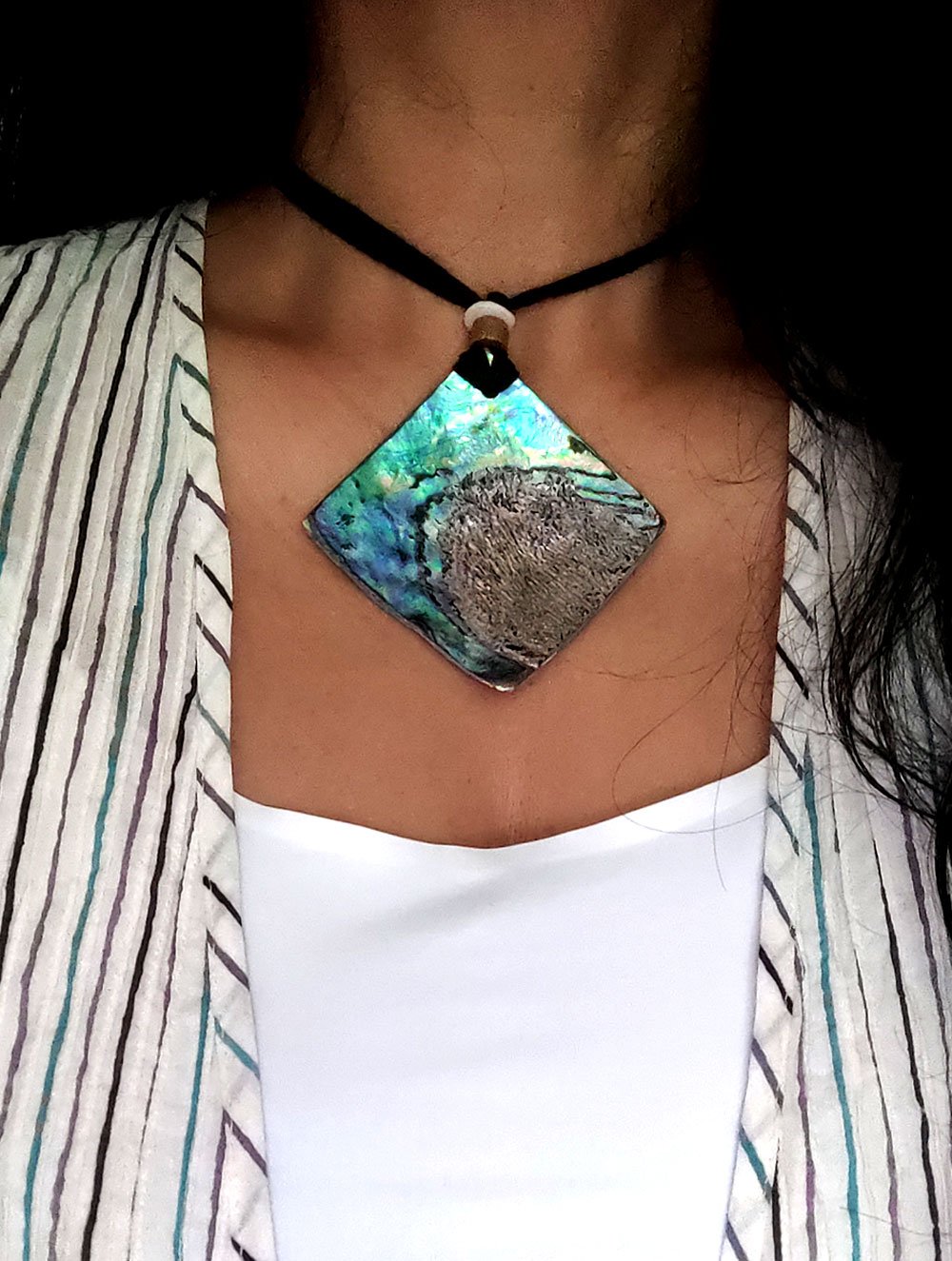 Handcrafted Shell Pendant on Thread - Diamond Shaped