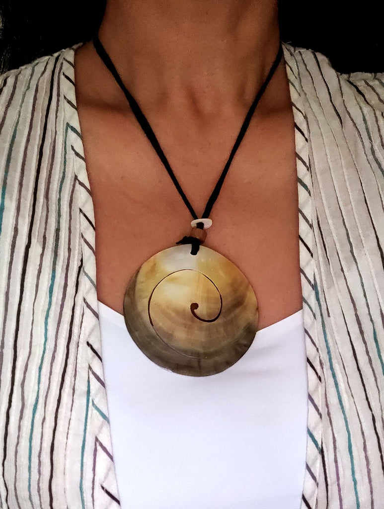 Handcrafted Shell Pendant on Thread - Spiral