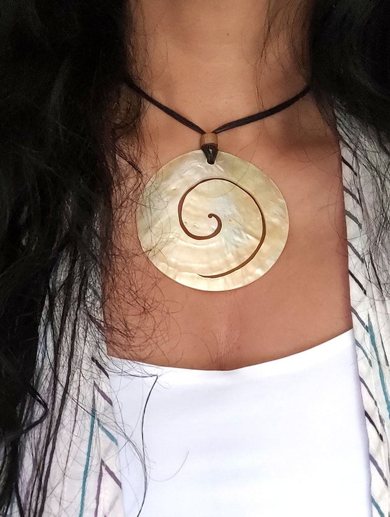 Handcrafted Shell Pendant on Thread - Spiral