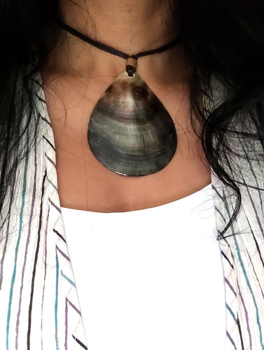 Handcrafted Shell Pendant on Thread - TearDrop 