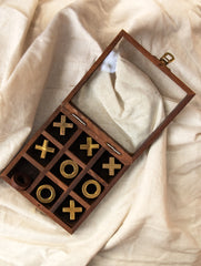 Handcrafted Wood & Brass Tic Tac Toe Game With Box