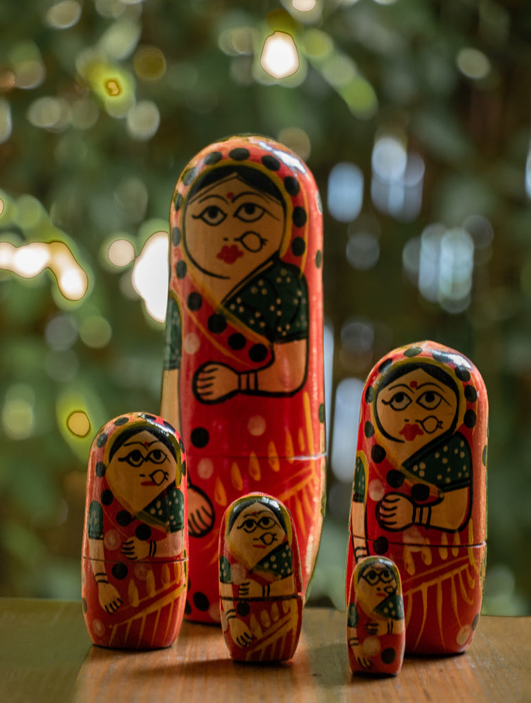 Handcrafted Wooden  5-in-1 Doll Set - The India Craft House 