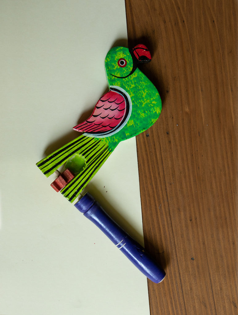 Handcrafted Wooden Kit Kat Sound Toy - Twirling Parrot - The India Craft House 