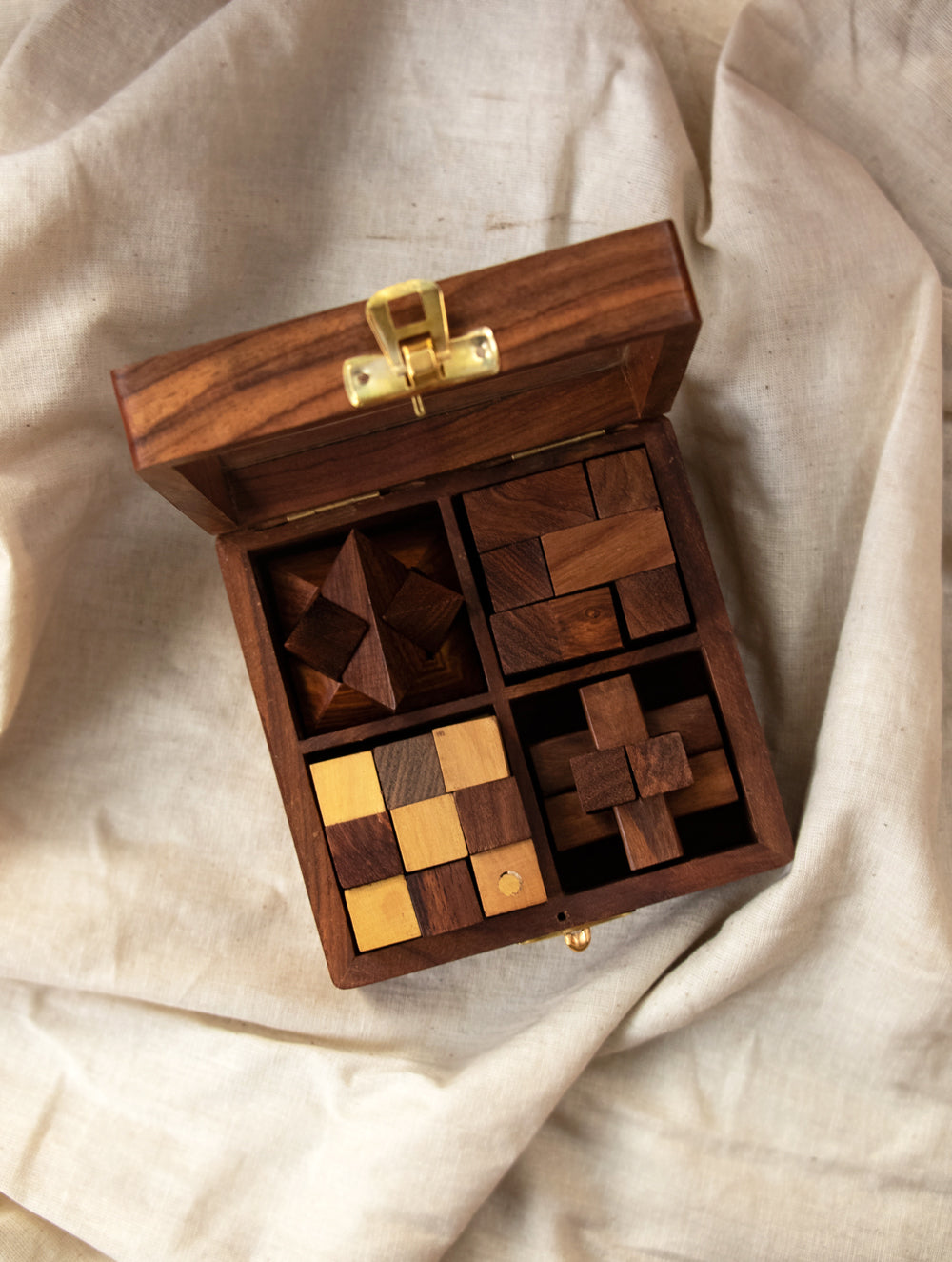 Handcrafted Wooden Puzzles With Box (Set of 3)