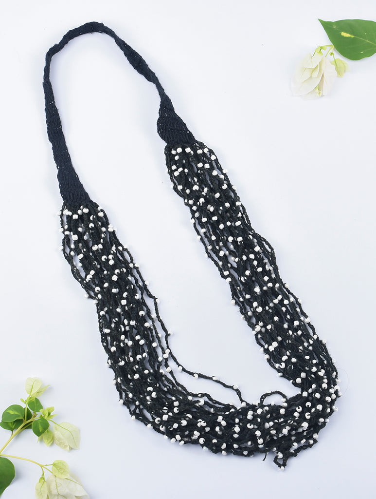 Handcrafted Beads & Thread Neckpiece - Black & White