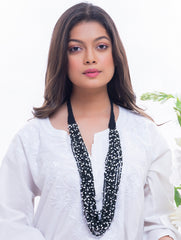Handcrafted Beads & Thread Neckpiece - Black & White