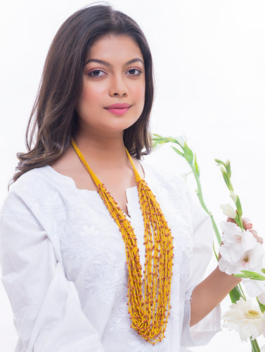 Handcrafted Beads & Thread Neckpiece - Yellow & Brown